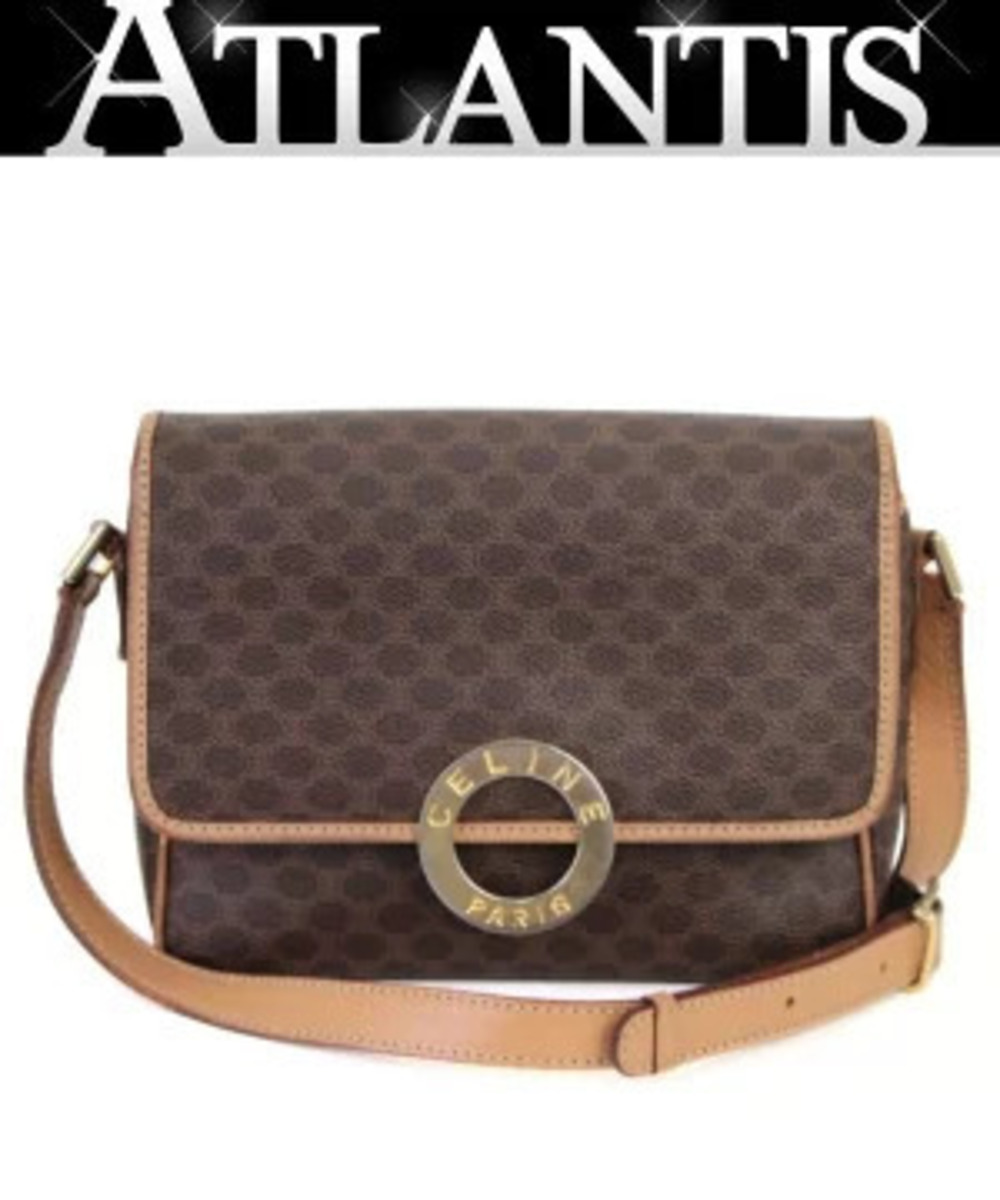Celine Circle Macadam Shoulder Bag x Leather Brown